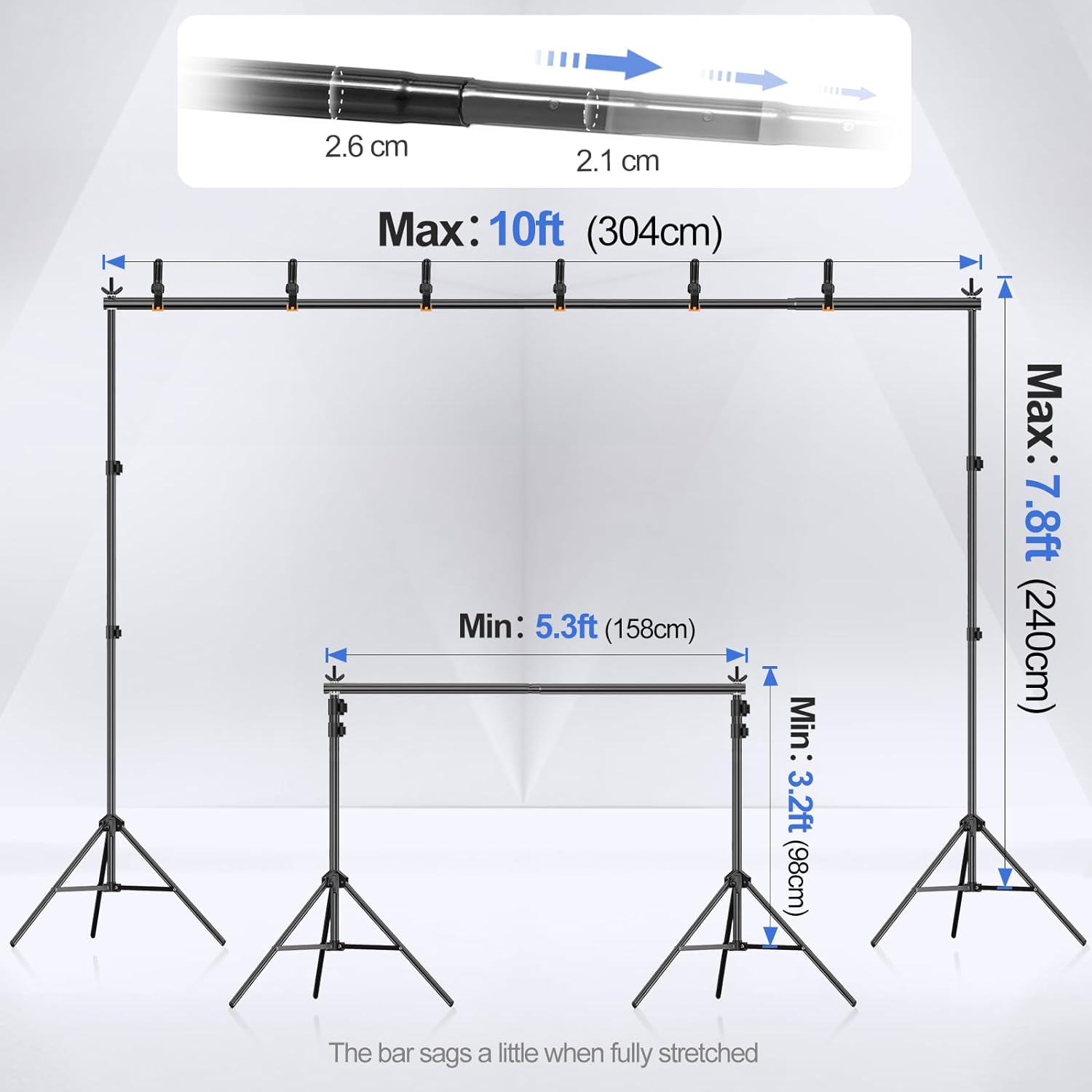 【Light Weight】 Flip-Lock Design Backdrop Stand with 2 Cross Bars