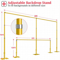 20 Ft Heavy-Duty Pipe and Drape Adjustable Photo Background Support Kit - Gold
