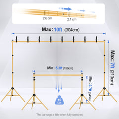 【軽量】10 x 7フィートの背景スタンド - ゴールド、パーティー用の調節可能な背景スタンド