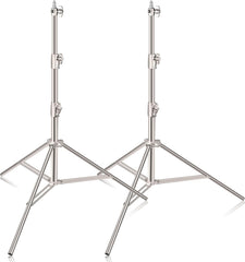 9.2ft/2.8m Stainless Steel Light Stand, Spring Cushioned Heavy Duty Photography Tripod with 1/4" to 3/8" Universal Adapter -2 Pack