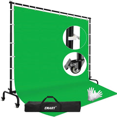 7x10Ft Green Screen Backdrop Kit with 9.5x9.5Ft Movable Stand