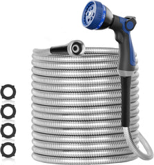 3/8" 304 Stainless Steel Garden Hose, Heavy-Duty & Flexible, Never Kink & Tangle, Puncture Resistant