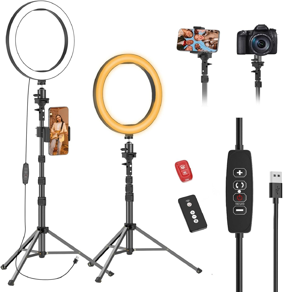 10" Ring Light with 55" Extendable Tripod Stands and Phone Holder, Dimmable LED Circle Round Light