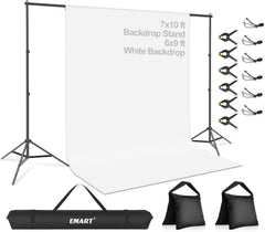 7x10ft Portable Photography Backdrop Stand Kit with 6x9ft White Backdrop