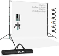 10x10ft Portable Photography Backdrop Stand Kit with White Backdrop
