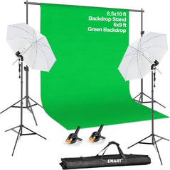 8.5X10 FT Backdrop Stand Kit, Photography Umbrella with 5500K Bulbs, 6X9 FT Green Backdrop