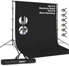 10x10ft Adjustable & Portable Photo Backdrop Stand Kit with Black Backdrop