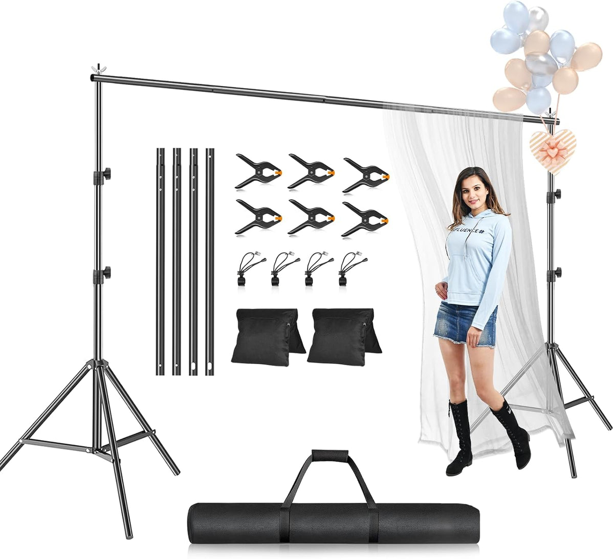 Adjustable Backdrop Stand Heavy-Duty Photography Holder Kit