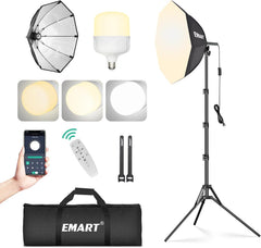20"x20" Pull Soft Box, 50W 3000K-6000K LED Bulb, Professional Photoshoot Equipment