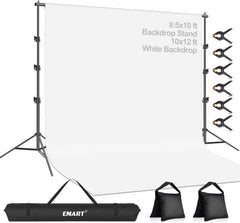 8.5x10ft Adjustable Background Support System with 10x12ft White Backdrop