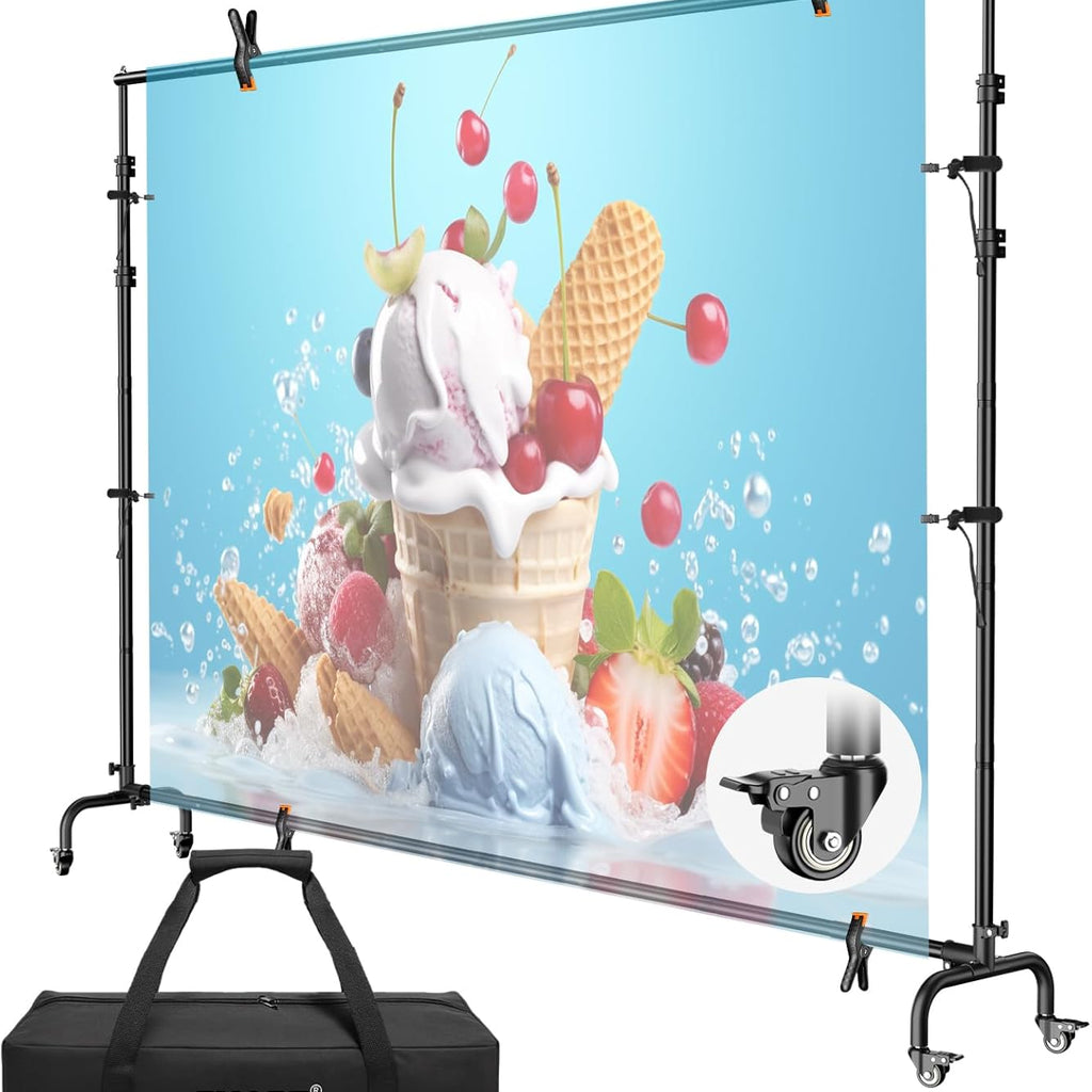 10x7.7ft Rolling Backdrop Stand with Wheels, Adjustable and Movable Ph ...