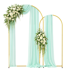 EMART Arch Backdrop Stand with Ground Nails, 6ft & 7.2ft Gold Metal Wedding Arch Backdrop Frame Set of 2 with Carrying Bag