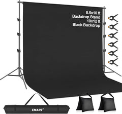 8.5x10 ft Adjustable Photo Backdrop Stand Kit with 12x10ft Portable Black Backdrop