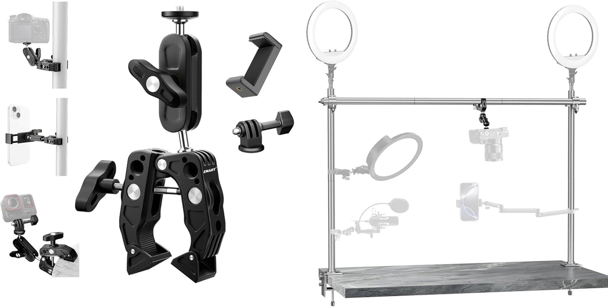 Super Clamp Camera Mount with 3 inch 360° Dual Ballhead&Overhead Camera Mount Rig