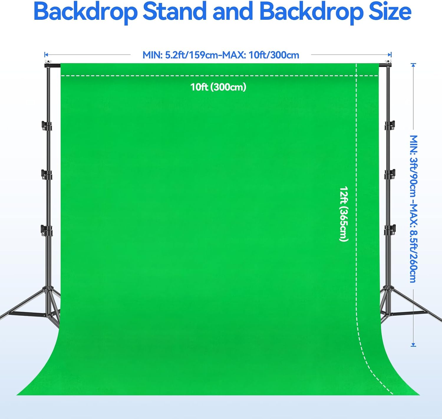 8.5 x 10 フィートの写真スタンドキット、10 x 12 フィートのコットンモスリン背景付き