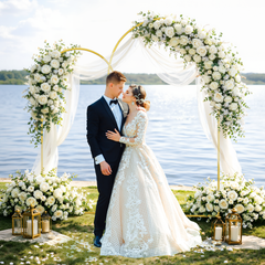 EMART Arch Backdrop Stand with Ground Nails, 6ft & 7.2ft Gold Metal Wedding Arch Backdrop Frame Set of 2 with Carrying Bag