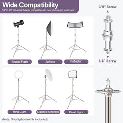 9.2ft/2.8m Stainless Steel Light Stand, Spring Cushioned Heavy Duty Photography Tripod with 1/4" to 3/8" Universal Adapter -2 Pack