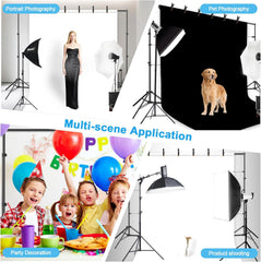 7x10ft Photography Backdrop Stand Kit with 6.5x10ft Polyester Backdrop (White, Black)