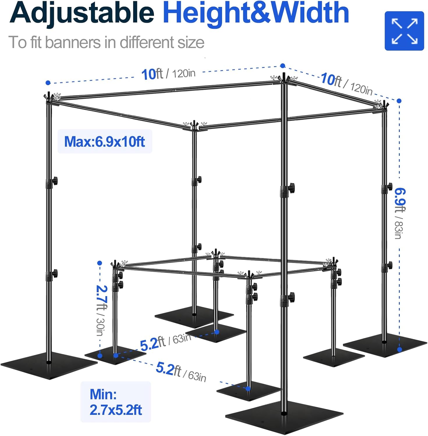 Heavy Duty Square Pipe and Drape Backdrop Stand Kit
