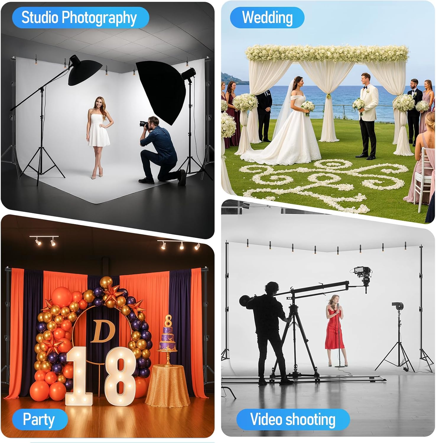 10x20 Ft Heavy-Duty Photography Backdrop Stand Kit with 300° Angle