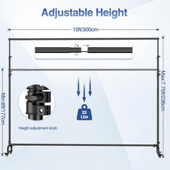 10x7.7ft Rolling Backdrop Stand with Wheels, Adjustable and Movable Photo Backdrop Banner Stand