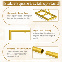 EMART 8FT Square Backdrop Stand Heavy Duty, Gold Metal Pipe and Drape Stand, Banner Stand with Triangle Base, Water Bags, Ground Stakes, Back Drop Stand for Party, Wedding, Birthday, Photography Studio