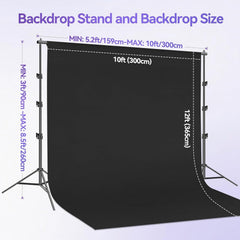 8.5x10 ft Adjustable Photo Backdrop Stand Kit with 12x10ft Portable Black Backdrop