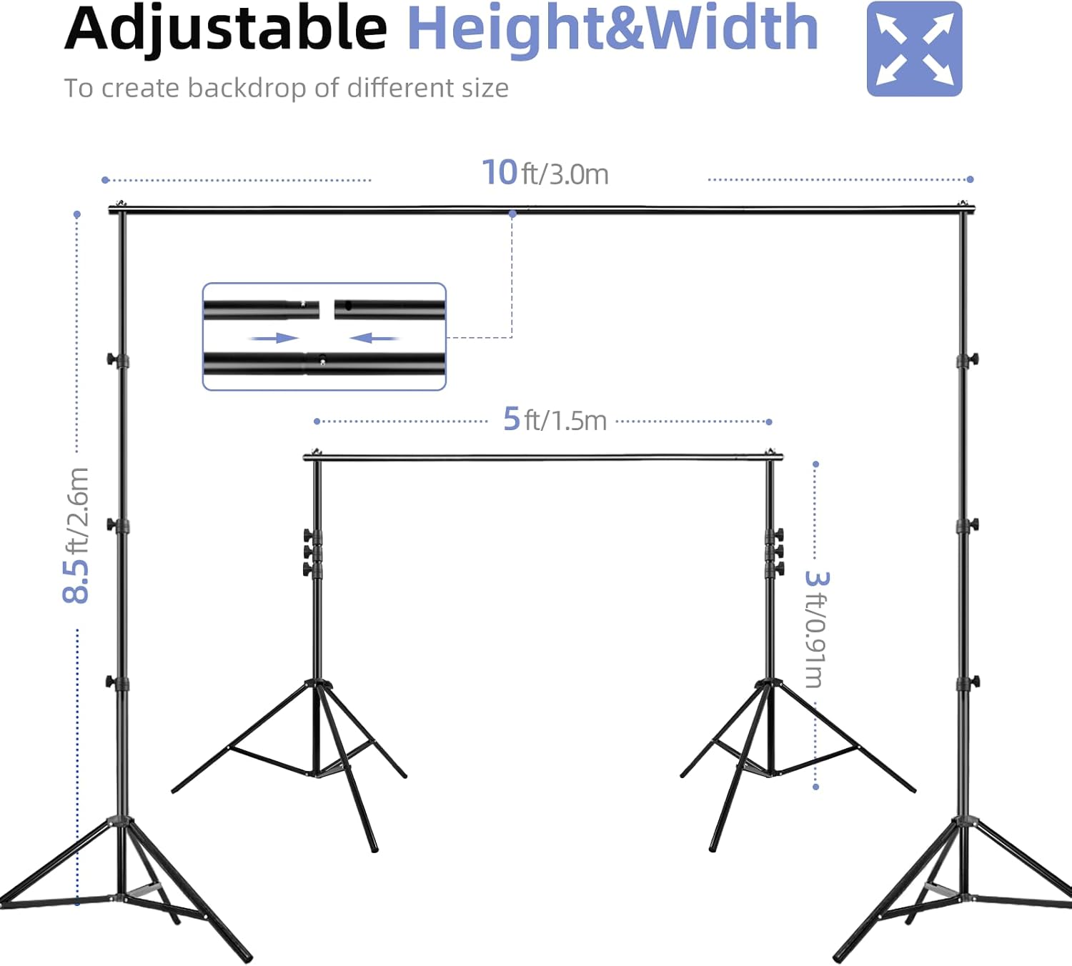 8.5x10Ft  Photography Backdrop Stand Kit with 3 Polyester Backgrounds