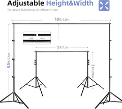 8.5x10Ft  Photography Backdrop Stand Kit with 3 Polyester Backgrounds