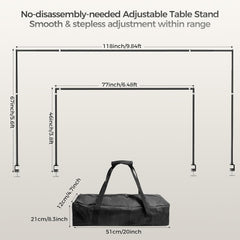67" Tall & 118" Length Adjustable Table Rod Stand with Clamps