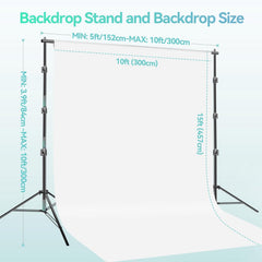 10x10ft Portable Photography Backdrop Stand Kit with White Backdrop