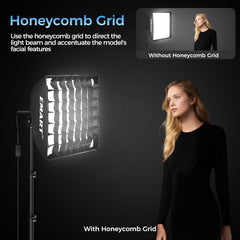 16"x16" Pull Soft Box with Honeycomb Grid, 50W 3000K-6000K LED Bulb with Remote/APP Control, Softbox Lighting Kit