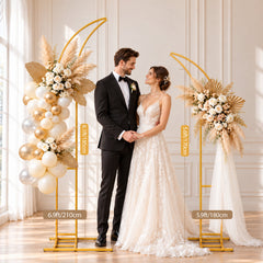 2pcs Curved Metal Wedding Arch Stand 5.9/6.9FT Gold Half Moon Arch Stand