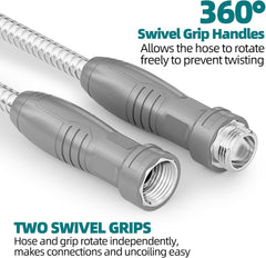 Stainless Steel Garden Water Hose with Swivel Handle, Light-weight & Flexible, Heavy Duty Nozzle