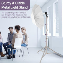 9.2ft/2.8m Stainless Steel Light Stand, Spring Cushioned Heavy Duty Photography Tripod with 1/4" to 3/8" Universal Adapter -2 Pack