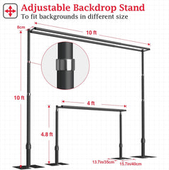 10x10Ft Double Crossbar Pipe and Drape Photo Background Support Kit-Black