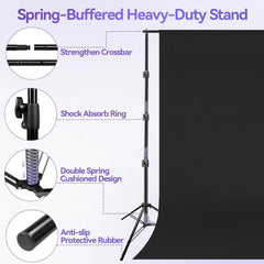 10x10ft Adjustable & Portable Photo Backdrop Stand Kit with Black Backdrop
