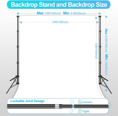 8.5x10ft Photo Backdrop Stand Kit with 10x12ft Polyester Backdrop (White, Black)