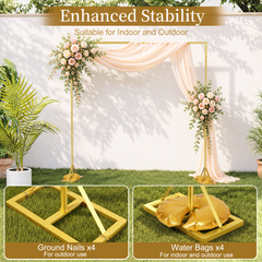 EMART 8FT Square Backdrop Stand Heavy Duty, Gold Metal Pipe and Drape Stand, Banner Stand with Triangle Base, Water Bags, Ground Stakes, Back Drop Stand for Party, Wedding, Birthday, Photography Studio