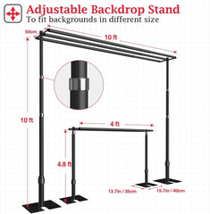 10x10Ft Triple Crossbar Pipe and Drape Photo Background Support Kit-Black