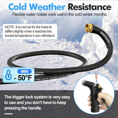 Hot/Cold Garden Hose, Flexible & Light-weight, -50℉-158℉, with Industrial High Pressure Nozzle, 3/4" Brass Fittings