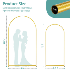 EMART Arch Backdrop Stand with Ground Nails, 6ft & 7.2ft Gold Metal Wedding Arch Backdrop Frame Set of 2 with Carrying Bag