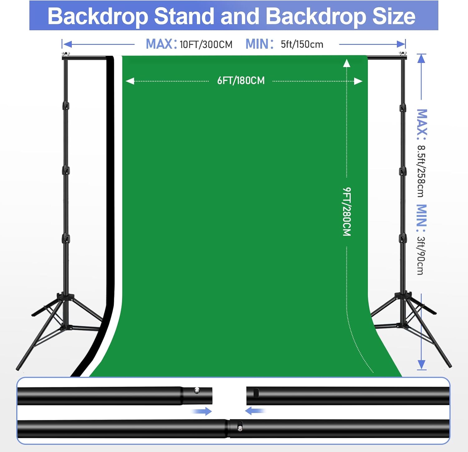 8.5x10ft Green Screen Backdrop Kit with 6x9ft Polyester Backdrop