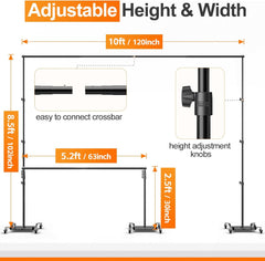 10x8.5ft Metal Flat Base Backdrop Stand with Wheels