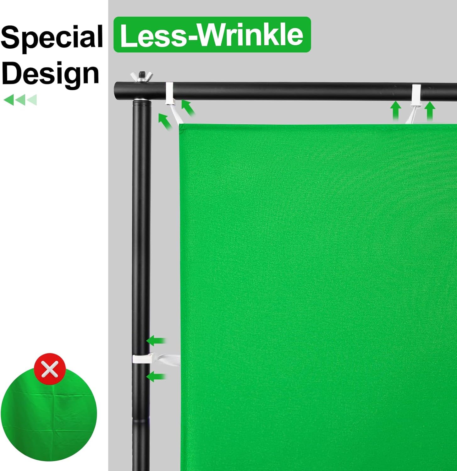 7x10Ft Green Screen Backdrop Kit with 9.5x9.5Ft Movable Stand