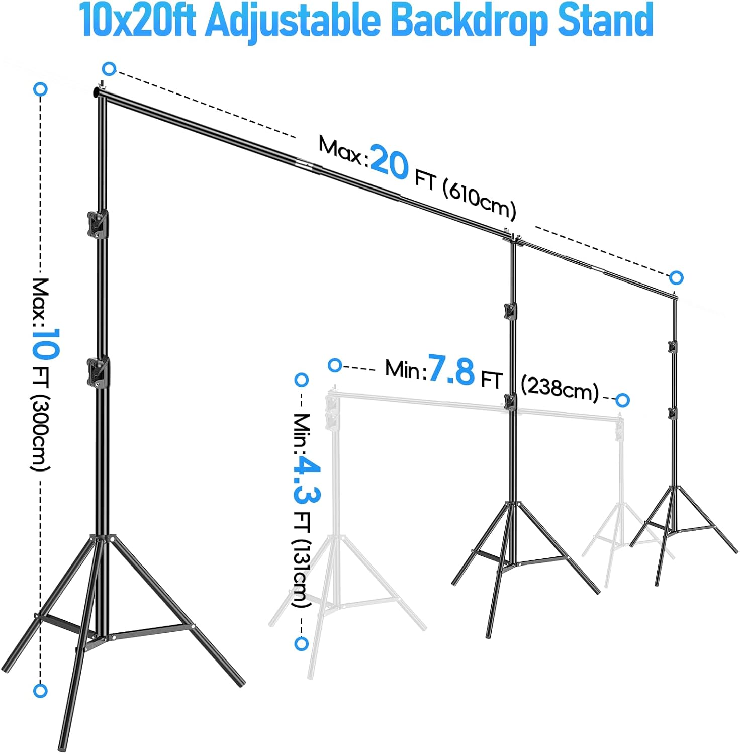 10x20 Ft Heavy-Duty Photography Backdrop Stand Kit with 300° Angle