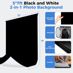 5x6.5ft Portable 2-in-1 Black/White Screen T-Shape Backdrop Stand Kit with Reverse Folding Base