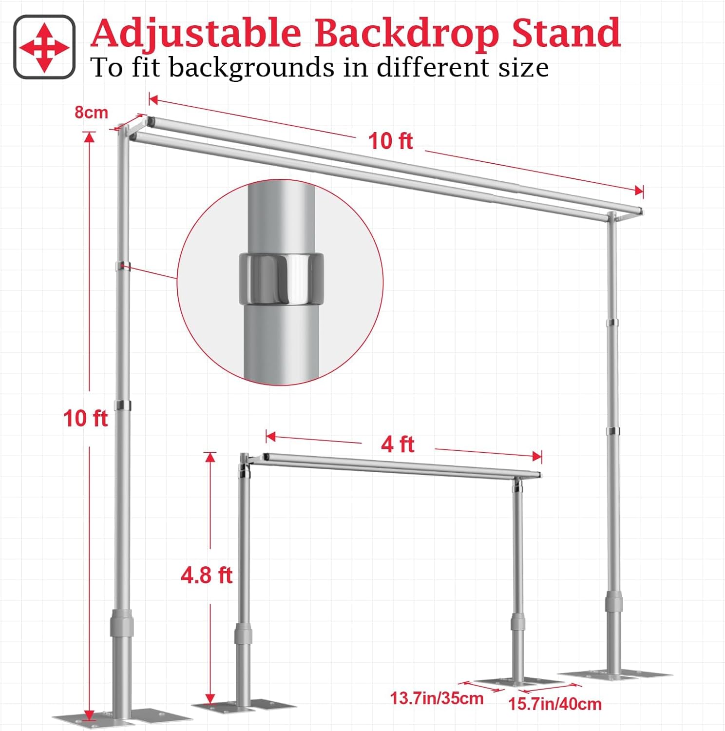 10x10Ft Double Crossbar Pipe and Drape Photo Background Support Kit