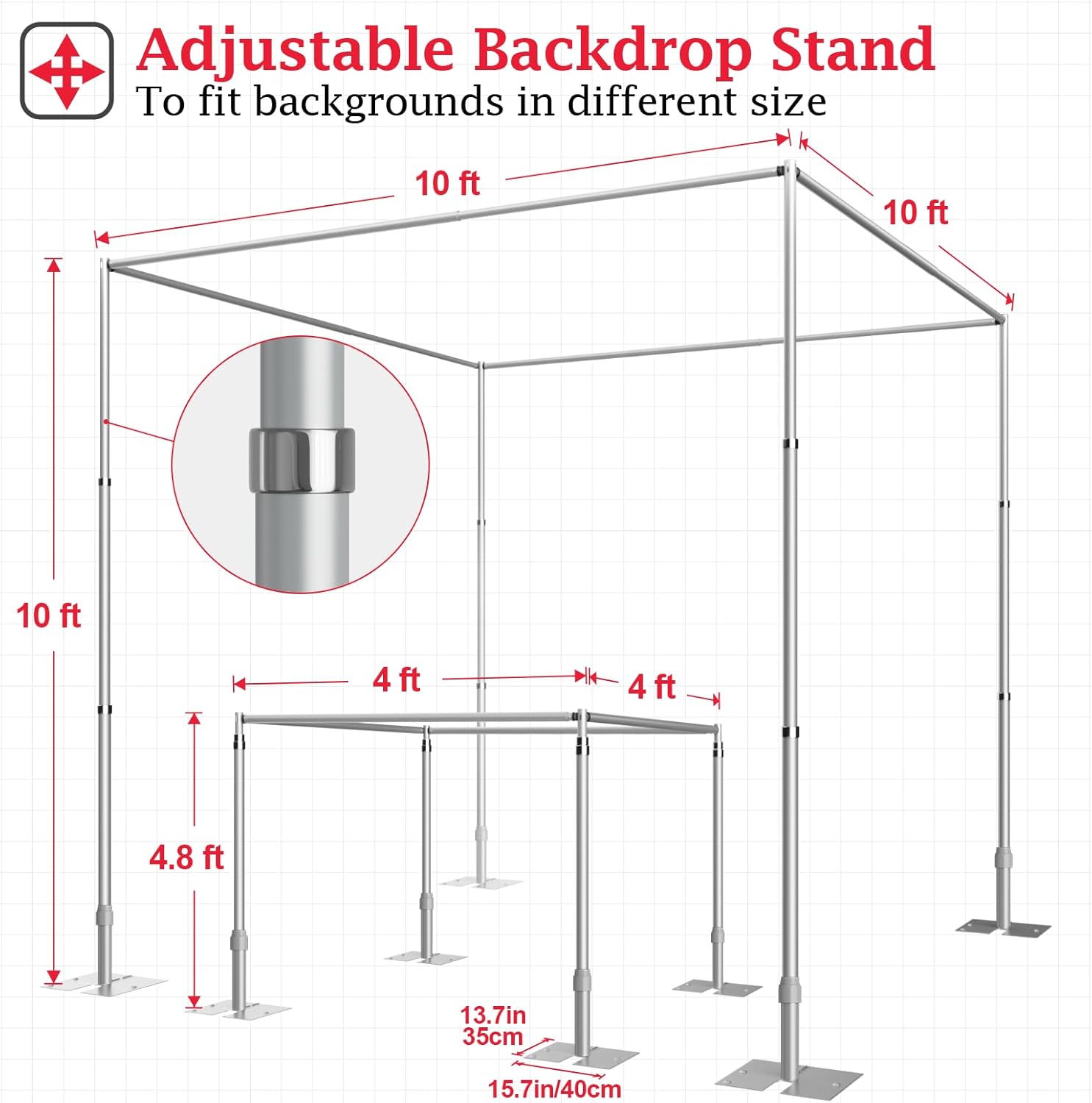 10Ft Square Pipe and Drape Heavy Duty Photo Background Support Kit