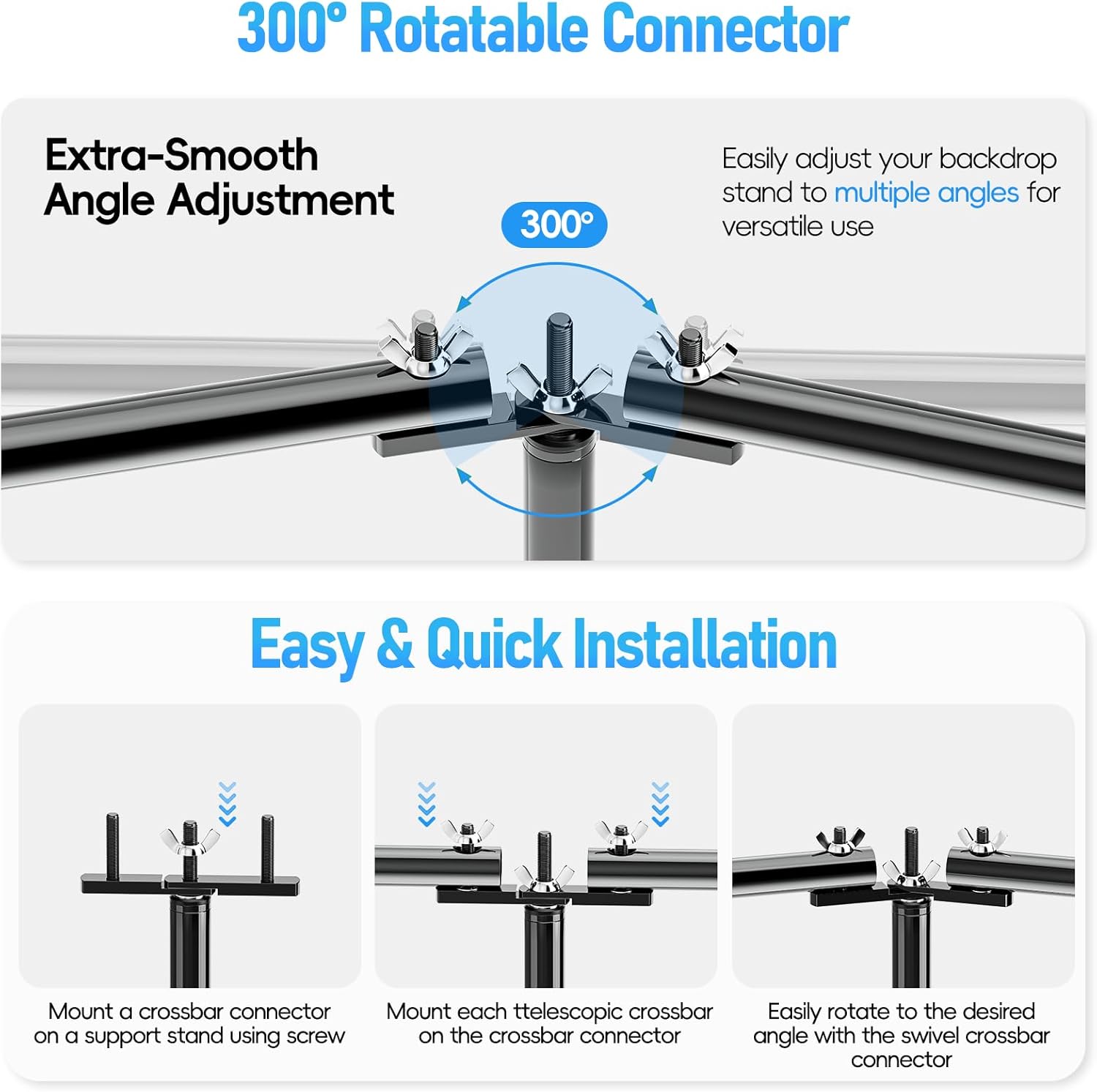 10x20 Ft Heavy-Duty Photography Backdrop Stand Kit with 300° Angle Rotatable Connector